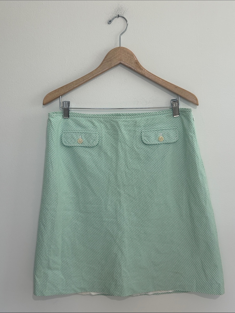 J. Crew Green Seersucker A-Line Skirt Size‎ 10 EUC
